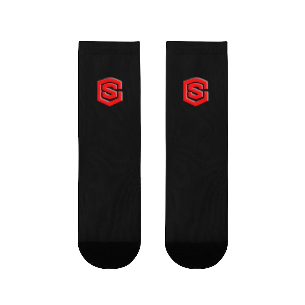 Black Sublimation Crew Socks (EU) Red Logo