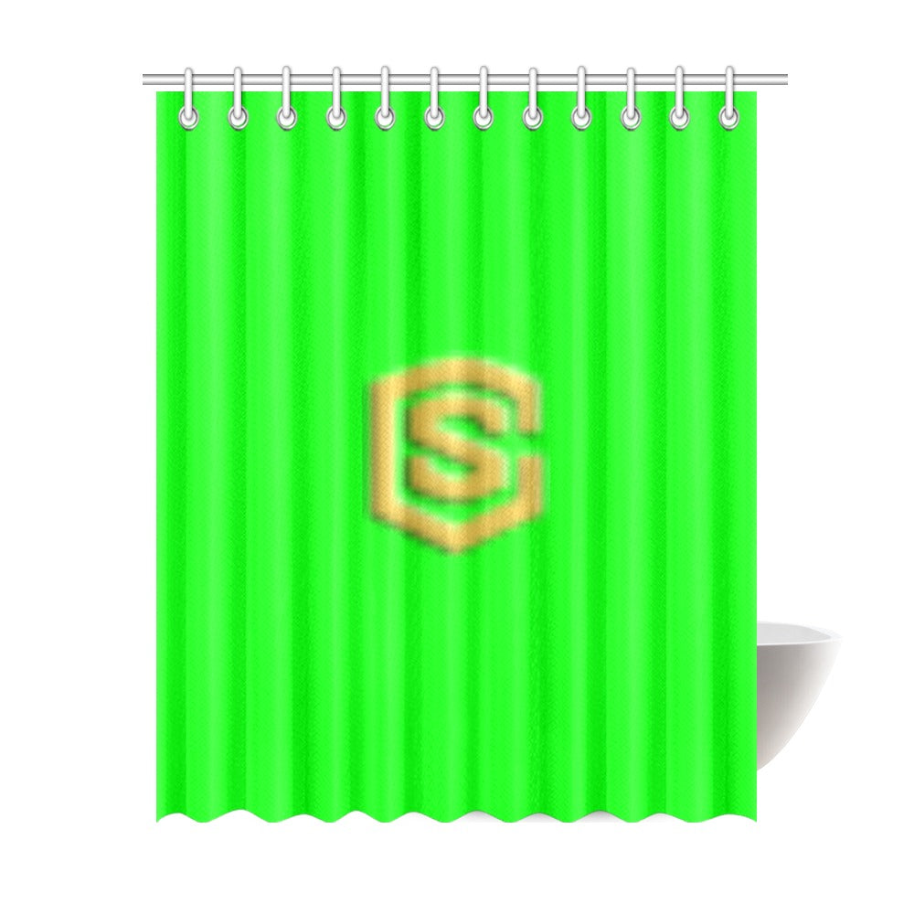 Green Shower Curtain 69"x84" with Gold Logo Shower Curtain 69"x84"