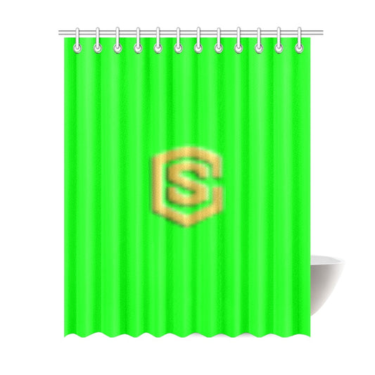 Green Shower Curtain 69"x84" with Gold Logo Shower Curtain 69"x84"