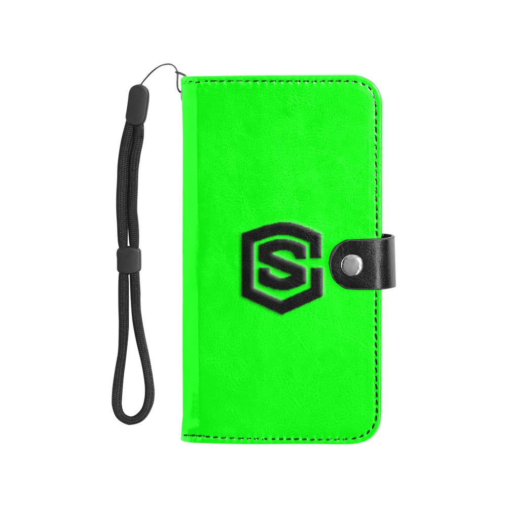 Green Flip Leather Purse for Mobile Phone(Model1703)(Large) with Black Logo Flip Leather Purse for Mobile Phone(Model1703)(Large)