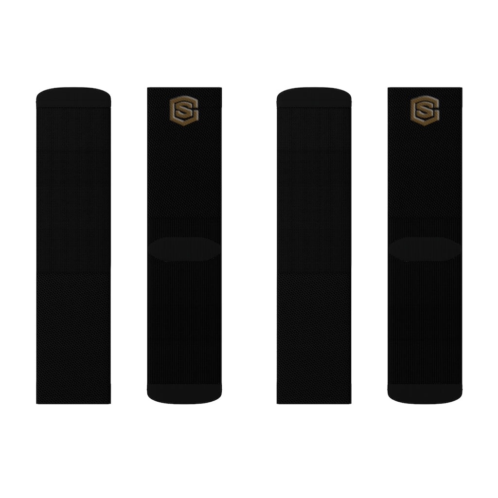 Black Sublimation Socks Brown Logo