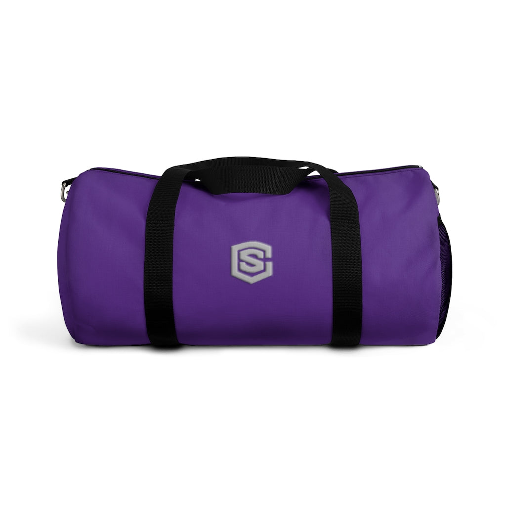 Purple Duffel Bag Silver Logo