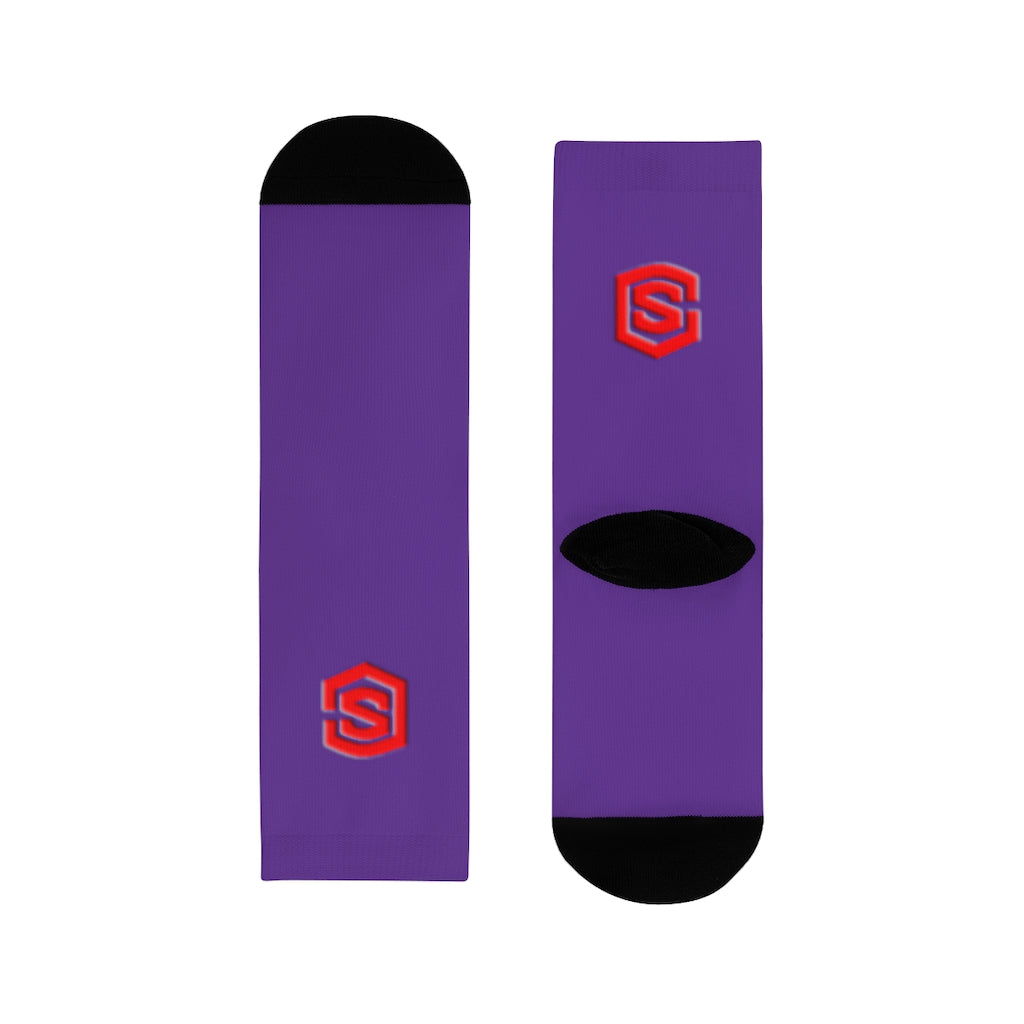 Purple Sublimation Crew Socks (EU) Red Logo