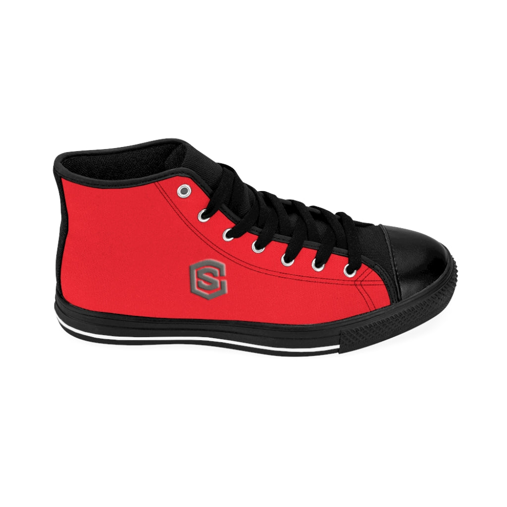 red Men's High-top Sneakers Silver logo