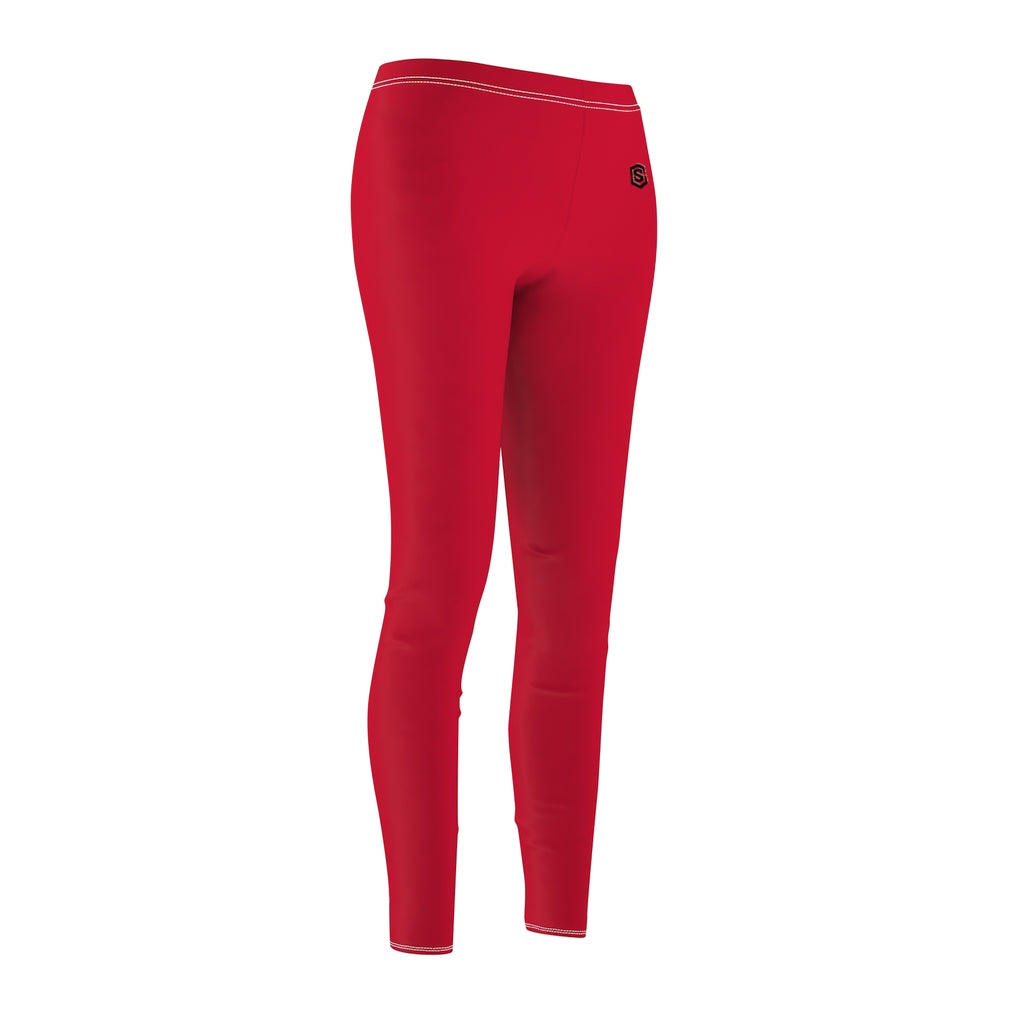 Red Women's Cut & Sew Casual Leggings Black logo