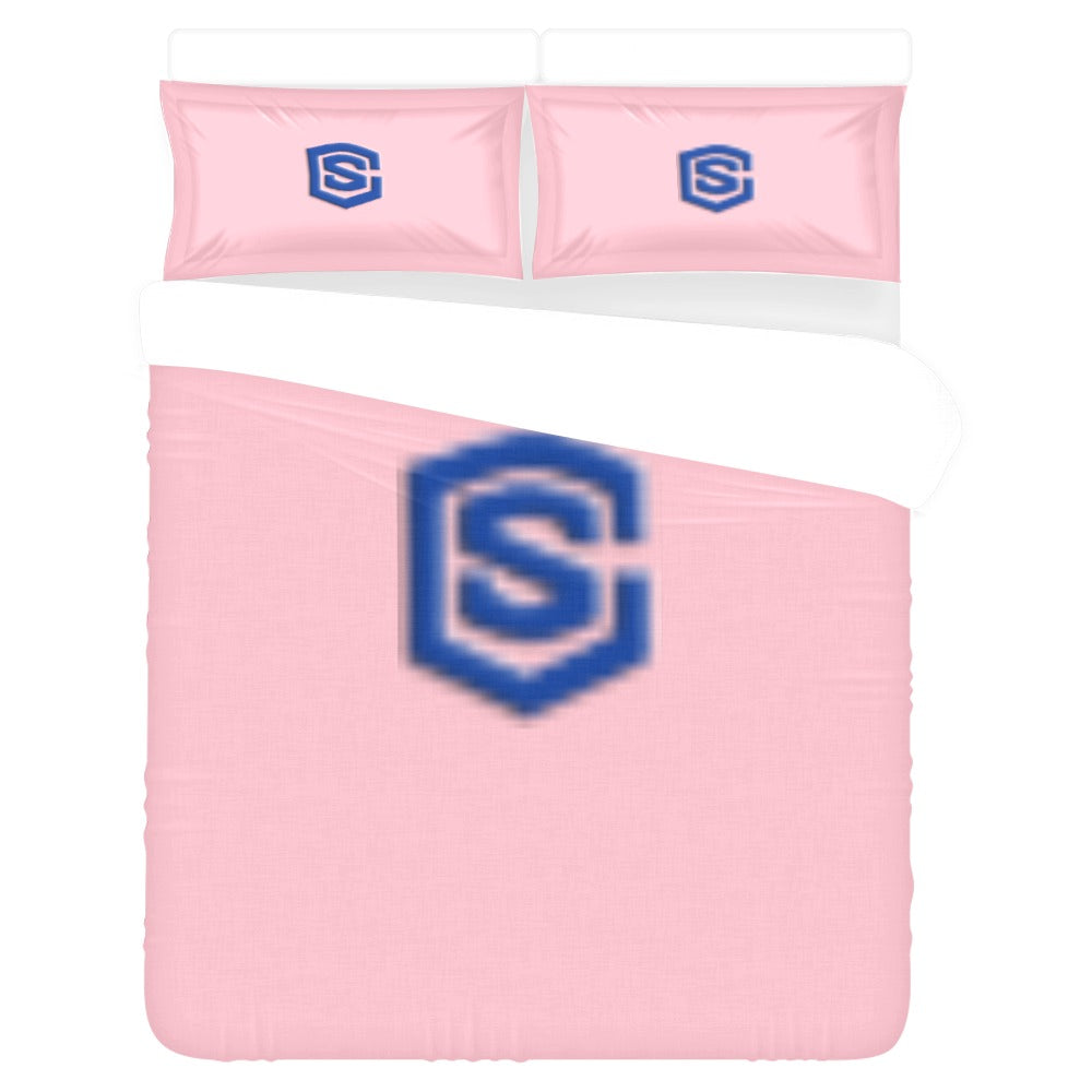 Pink 3-Piece Bedding Set (1 Duvet Cover 86"x70"; 2 Pillowcases 20"x30")(One Side) wtih Blue Logo 3-Piece Bedding Set (1 Duvet Cover 86"x70"; 2 Pillowcases 20"x30")(One Side)