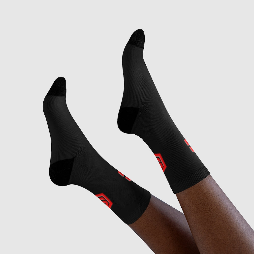 Black Sublimation Crew Socks (EU) Red Logo