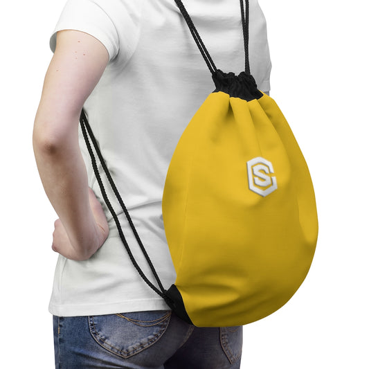 Yellow Drawstring Bag White logo