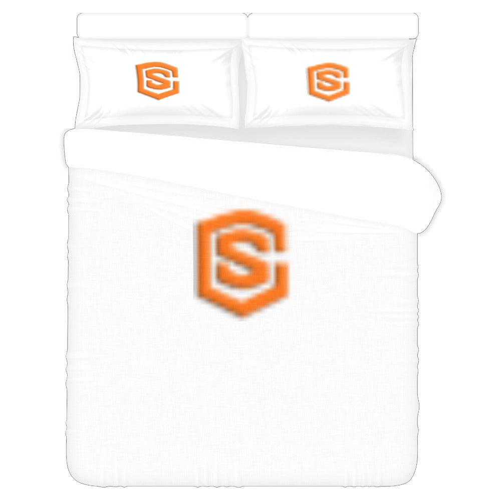 White Duvet Cover Orange Logo 3-Piece Bedding Set (1 Duvet Cover 86"x70"; 2 Pillowcases 20"x30")(One Side)