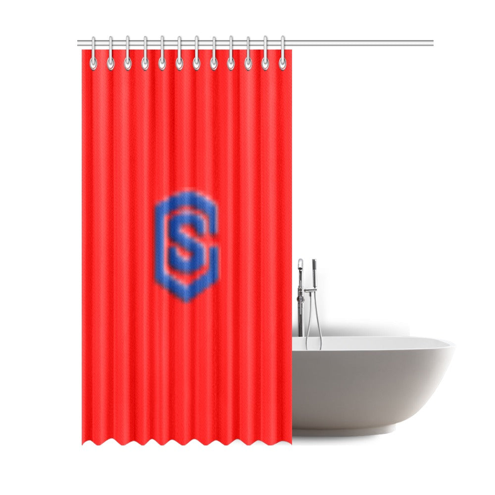 Red Shower Curtain 69"x84" with Blue Logo Shower Curtain 69"x84"