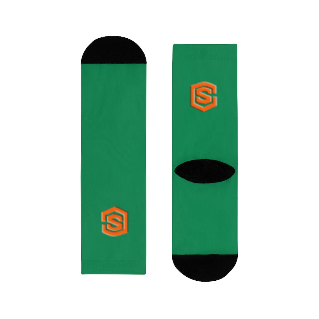 Green Sublimation Crew Socks (EU) Orange Logo