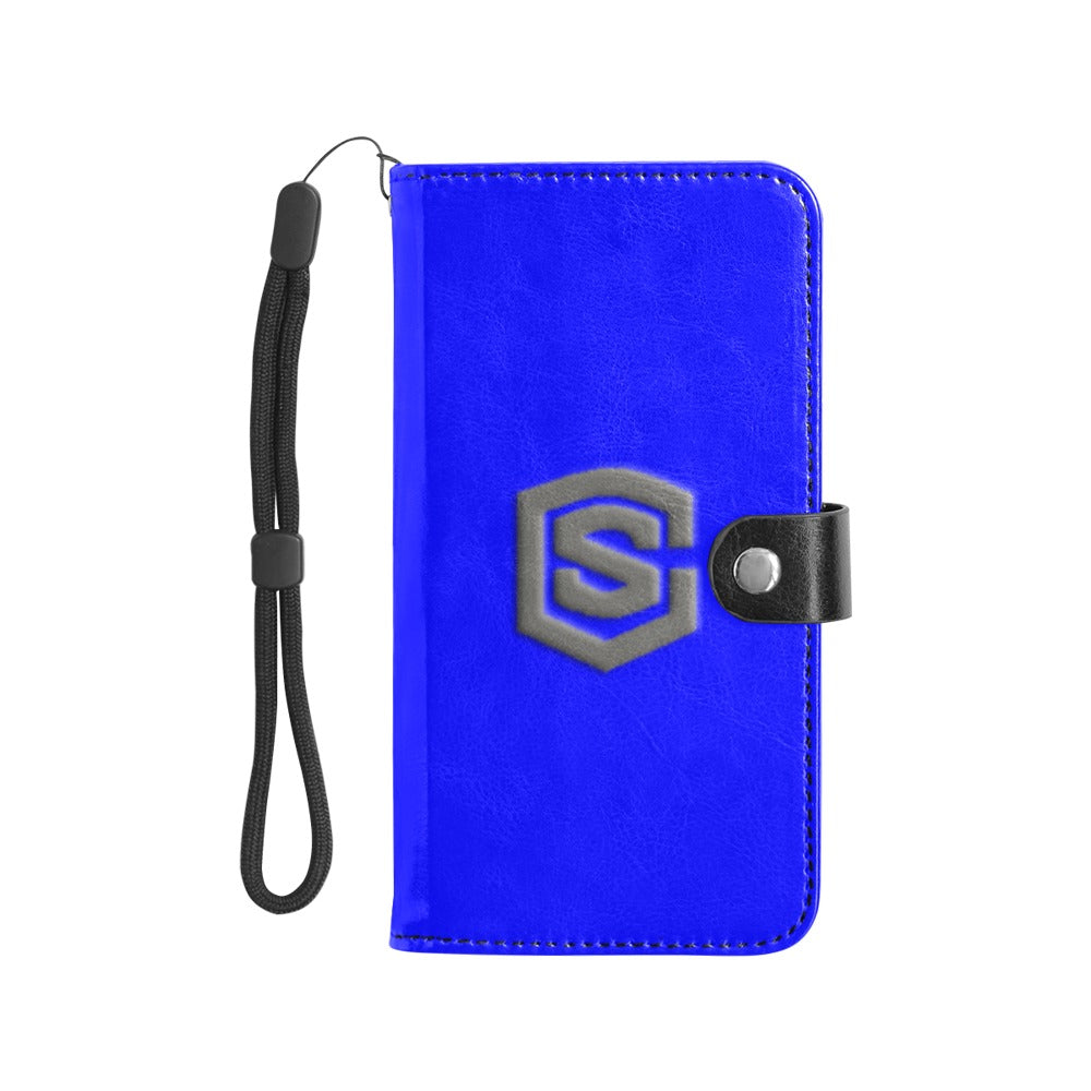 Blue Flip Leather Purse for Mobile Phone(Model1703)(Large) with Gray Logo Flip Leather Purse for Mobile Phone(Model1703)(Large)