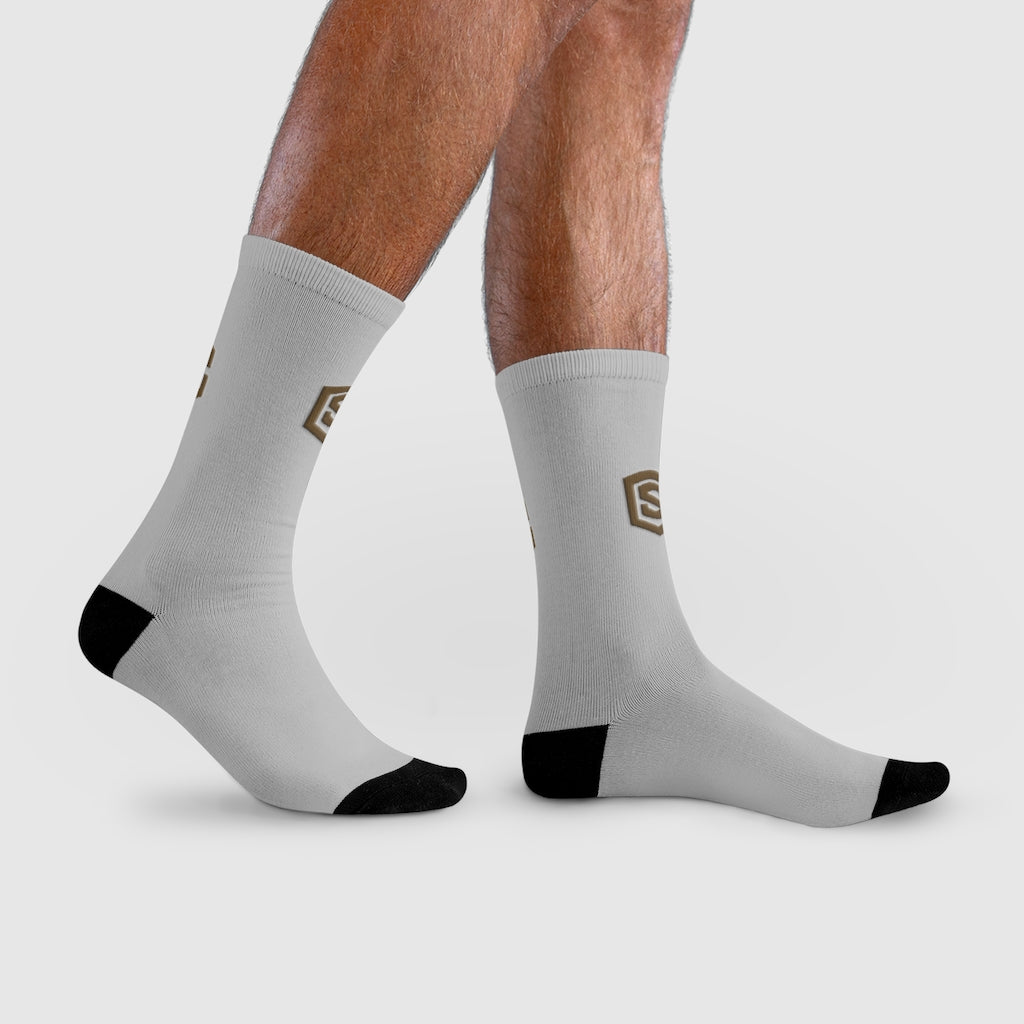Grey Sublimation Crew Socks (EU) Brown Logo