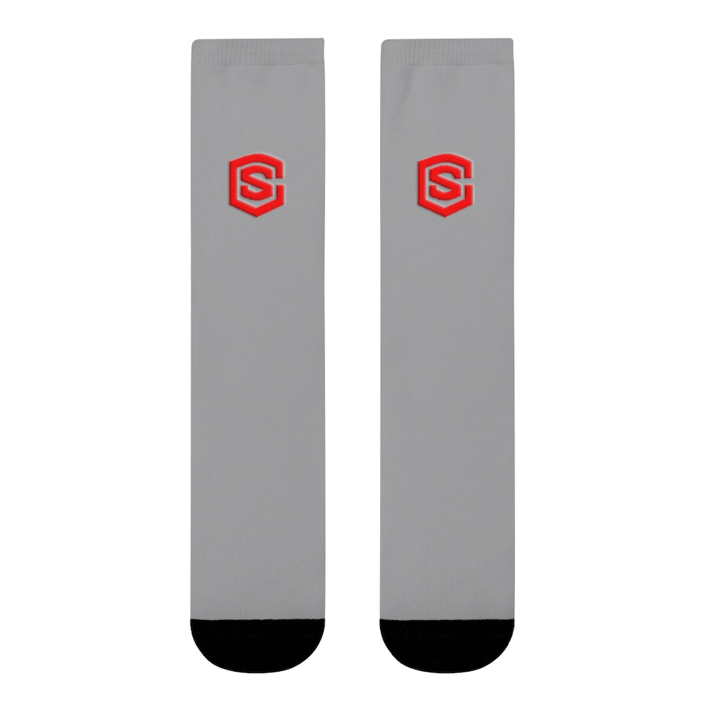 Grey Sublimation Crew Socks (EU) Red Logo