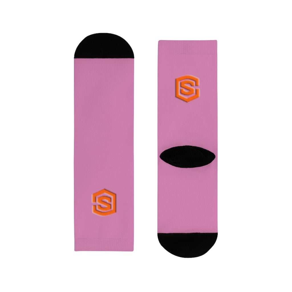 Pink Sublimation Crew Socks (EU) Orange Logo