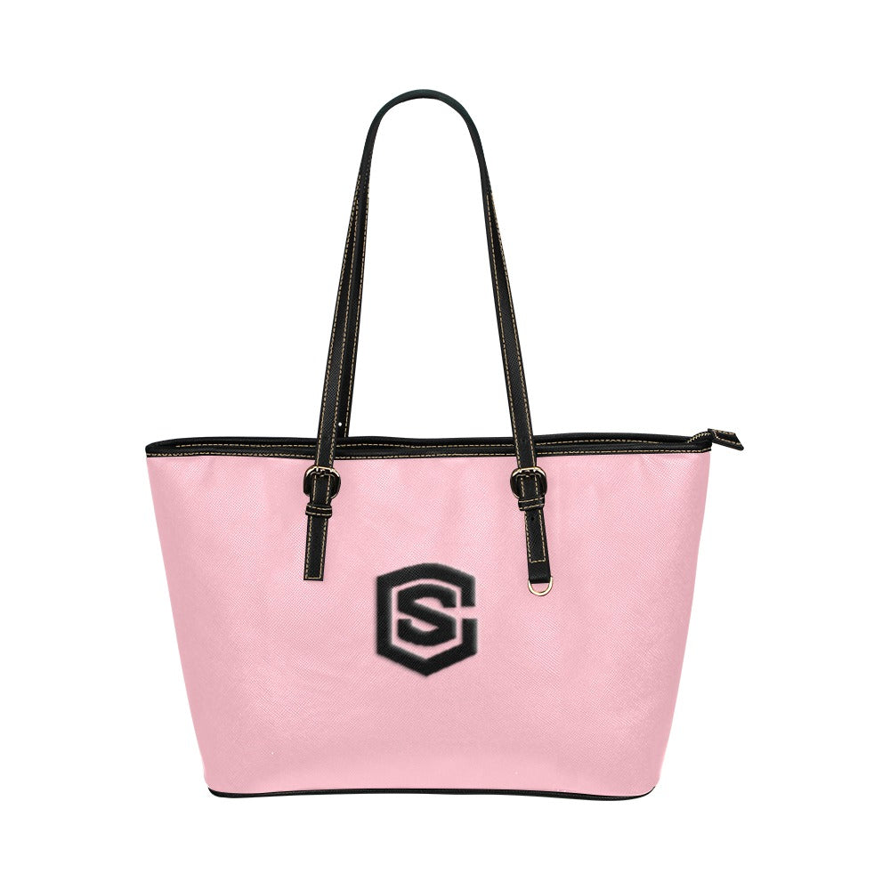 PINK Leather Tote Bag WITH BLACK LOGO Leather Tote Bag (Model 1651) (Big)