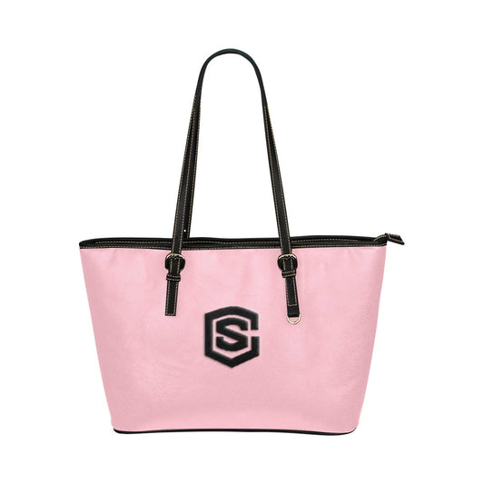PINK Leather Tote Bag WITH BLACK LOGO Leather Tote Bag (Model 1651) (Big)
