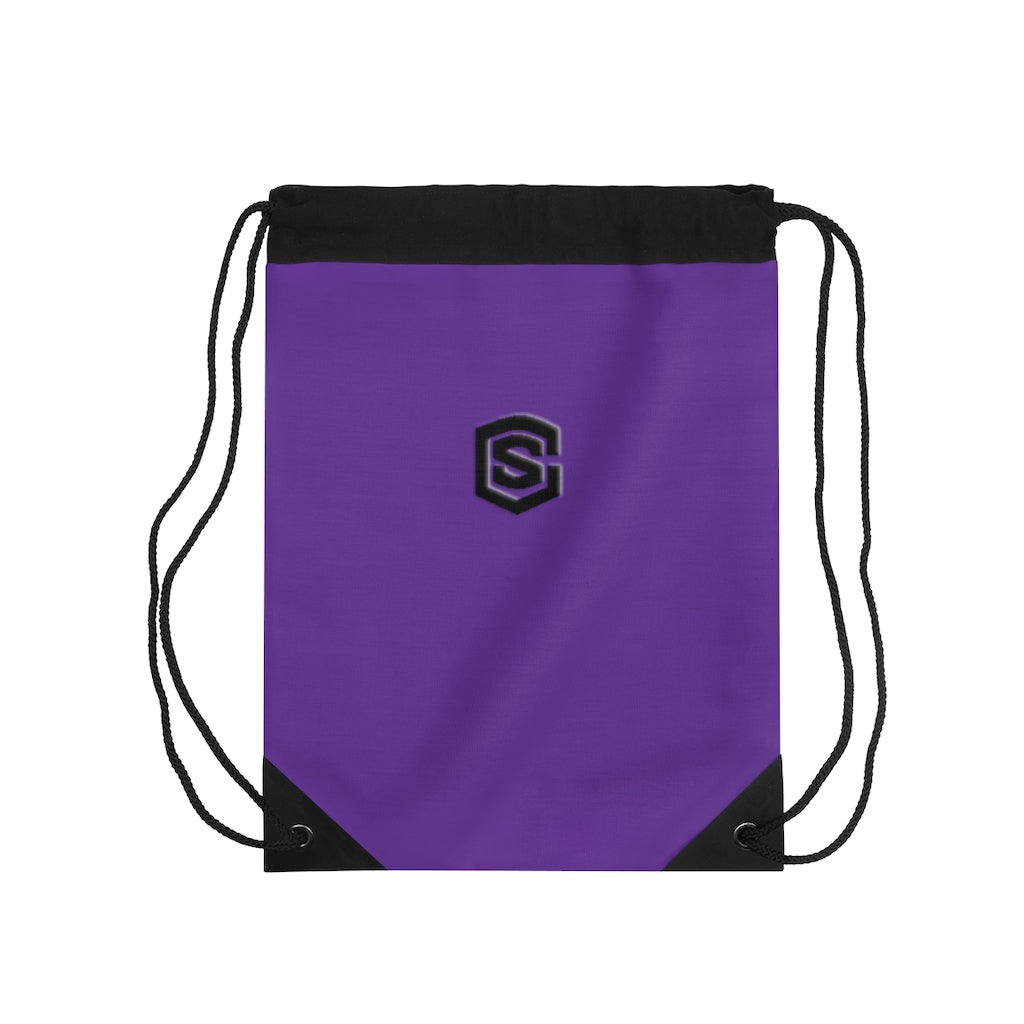 Purple Drawstring Bag Black logo