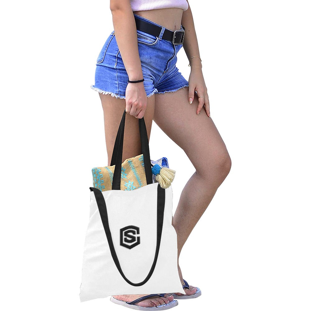 White All Over Print Canvas Tote Bag With Black Logo All Over Print Canvas Tote Bag(Model1698)(Medium)