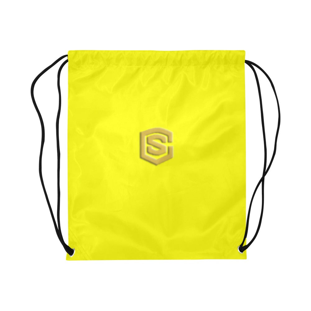 Yellow Drawstring Bags Large With Gold Logo Drawstring Bags (Model 1604) (Large)