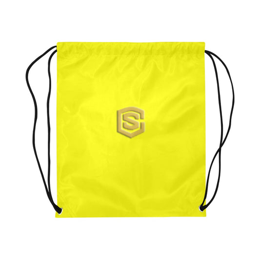 Yellow Drawstring Bags Large With Gold Logo Drawstring Bags (Model 1604) (Large)