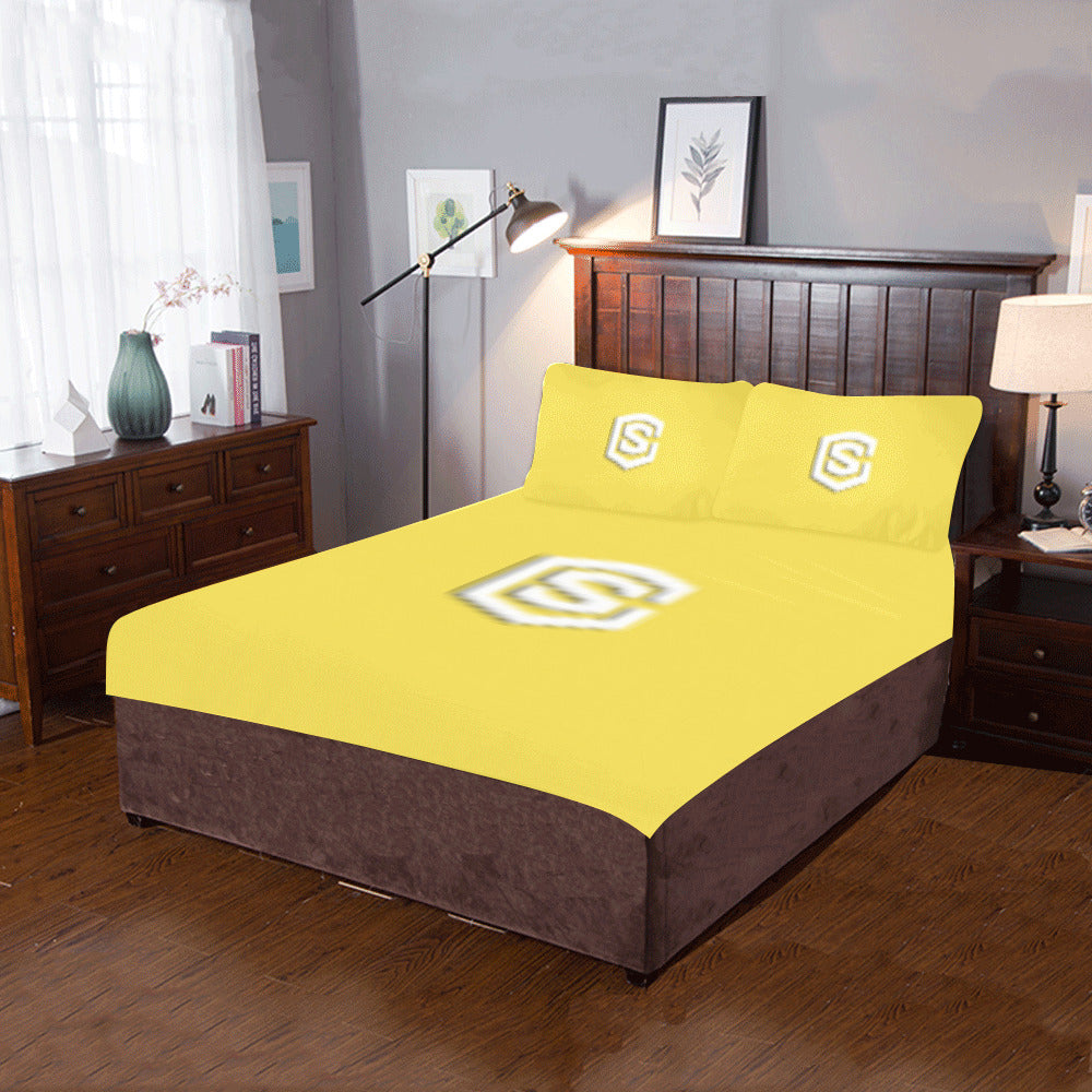 Yellow Duvet Cover White Logo 3-Piece Bedding Set (1 Duvet Cover 86"x70"; 2 Pillowcases 20"x30")(One Side)