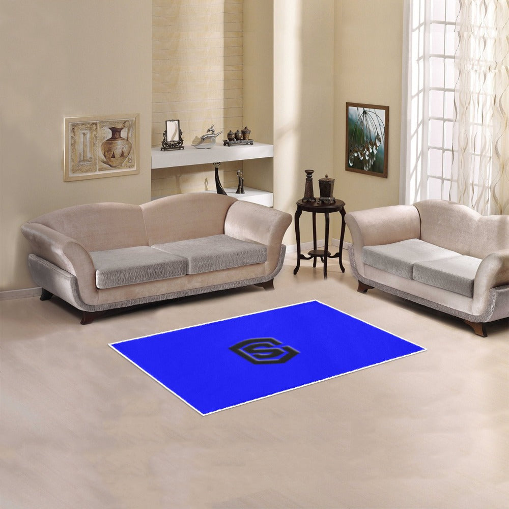 Blue Area Rug 2.6' x 1.7' with Black Logo Area Rug 2.6' x 1.7'
