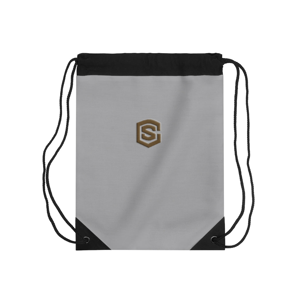 Grey Drawstring Bag Brown logo