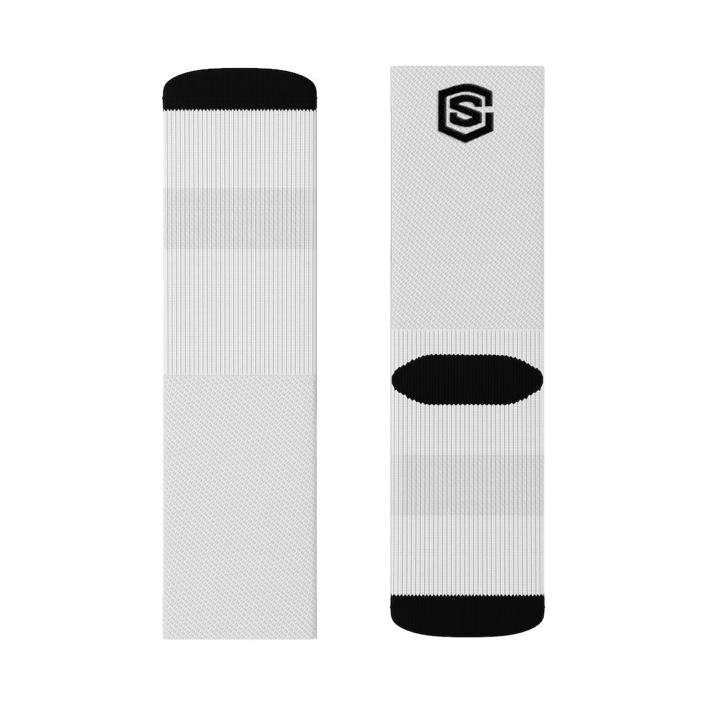 White Sublimation Socks Black Logo
