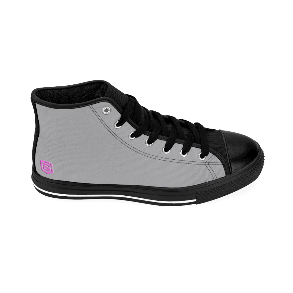 grey Women's High-top Sneakers Pink logo