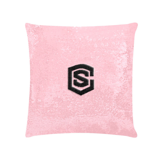Pink Custom Sequin Pillow with Black Logo Custom Sequin Pillow Case 18"x18"