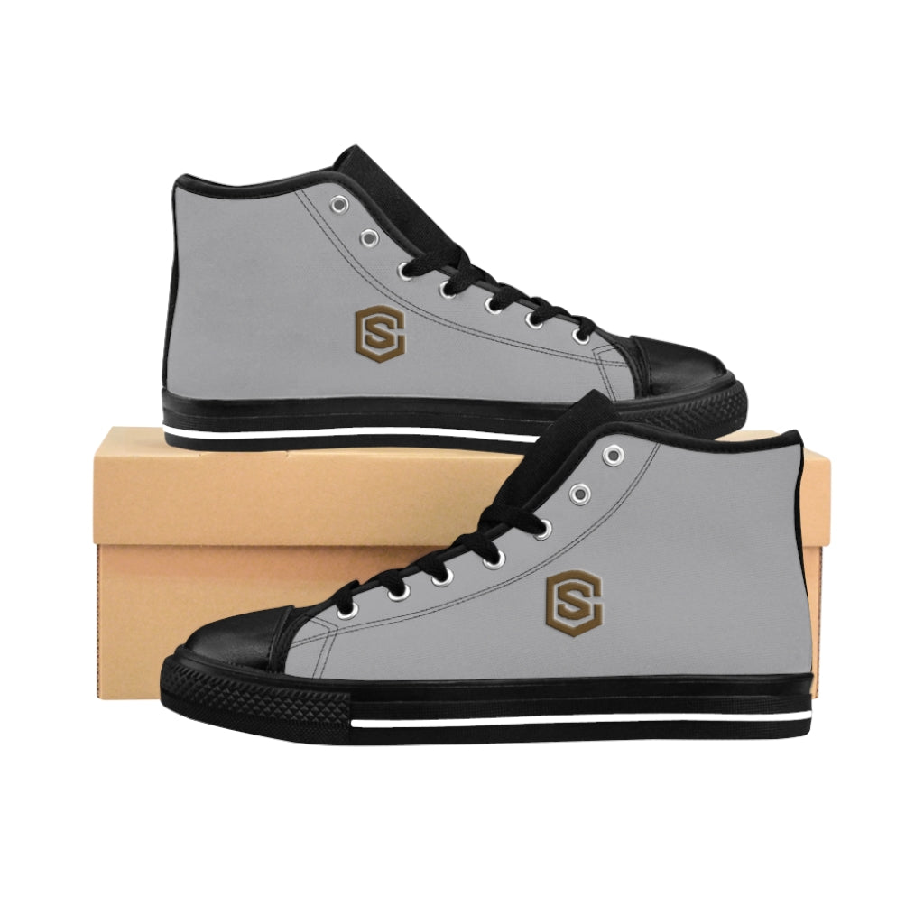grey Men's High-top Sneakers Brown logo