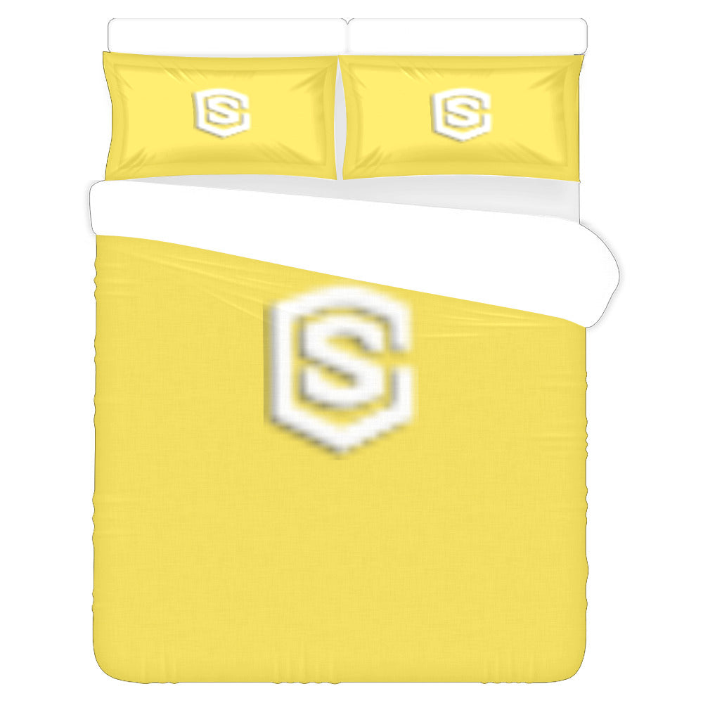 Yellow Duvet Cover White Logo 3-Piece Bedding Set (1 Duvet Cover 86"x70"; 2 Pillowcases 20"x30")(One Side)