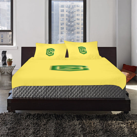 Yellow Duvet Cover Green Logo 3-Piece Bedding Set (1 Duvet Cover 86"x70"; 2 Pillowcases 20"x30")(One Side)