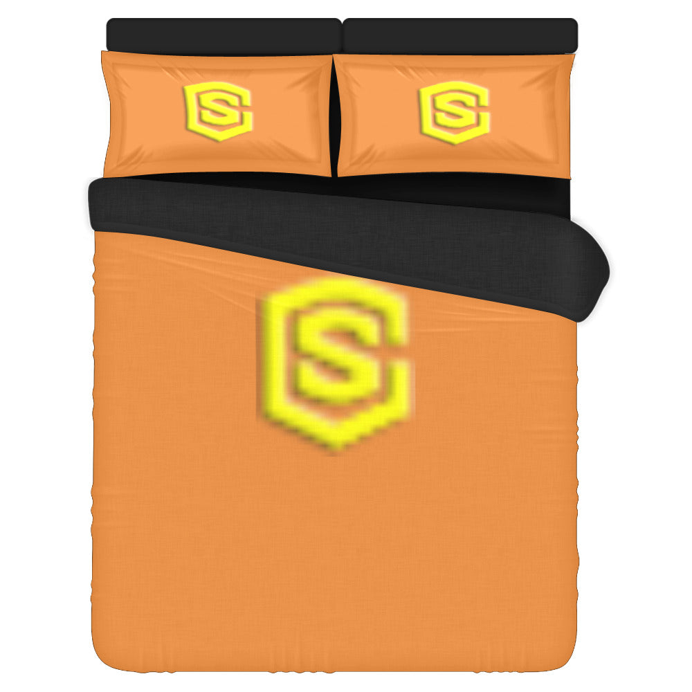 Orange Duvet Cover Yellow Logo 3-Piece Bedding Set (1 Duvet Cover 86"x70"; 2 Pillowcases 20"x30")(One Side)