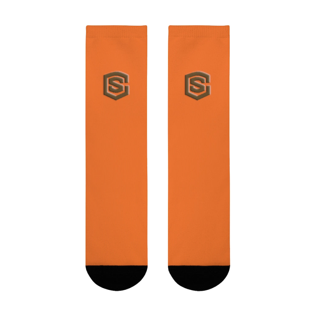 Orange Sublimation Crew Socks (EU) Brown Logo