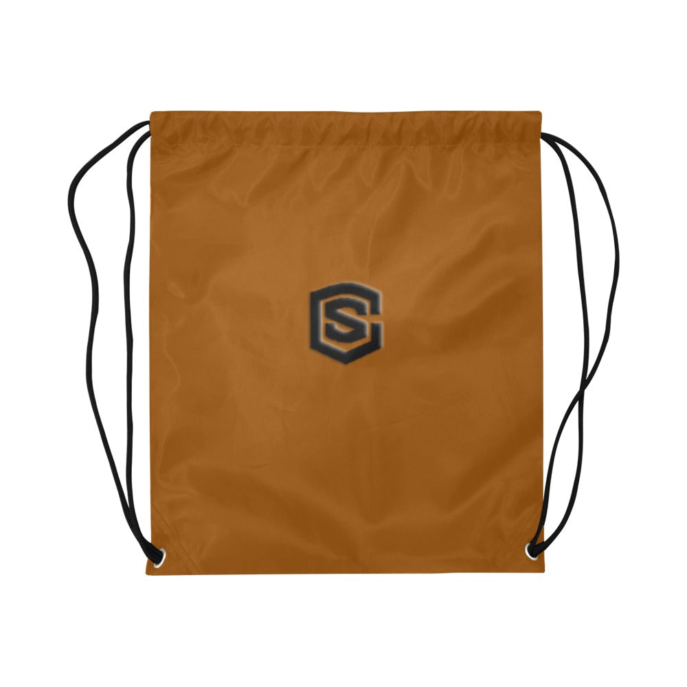Brown Drawstring Bags Large With Black Logo Drawstring Bags (Model 1604) (Large)