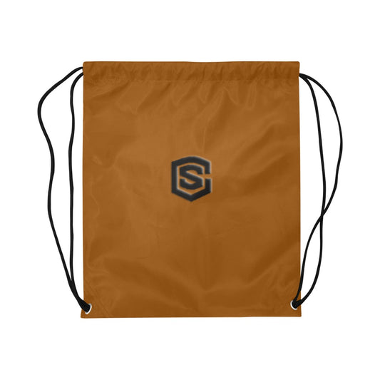 Brown Drawstring Bags Large With Black Logo Drawstring Bags (Model 1604) (Large)