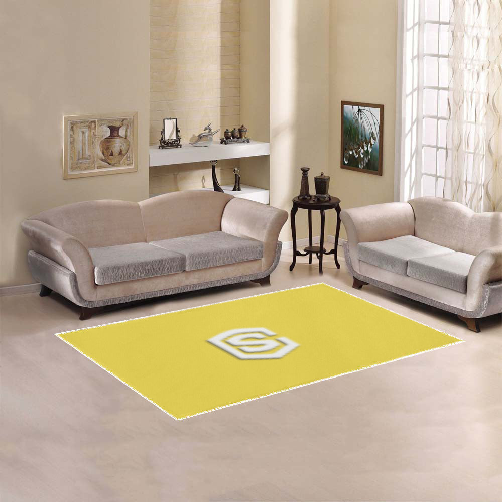 Yellow Area Rug White Logo Area Rug 5' x 3.2'