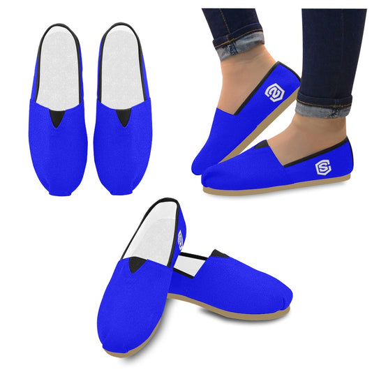 BLUE casual shoes for women WITH WHITE LOGO Casual Canvas Women's Shoes (Model 004) (Designs are mirrored)