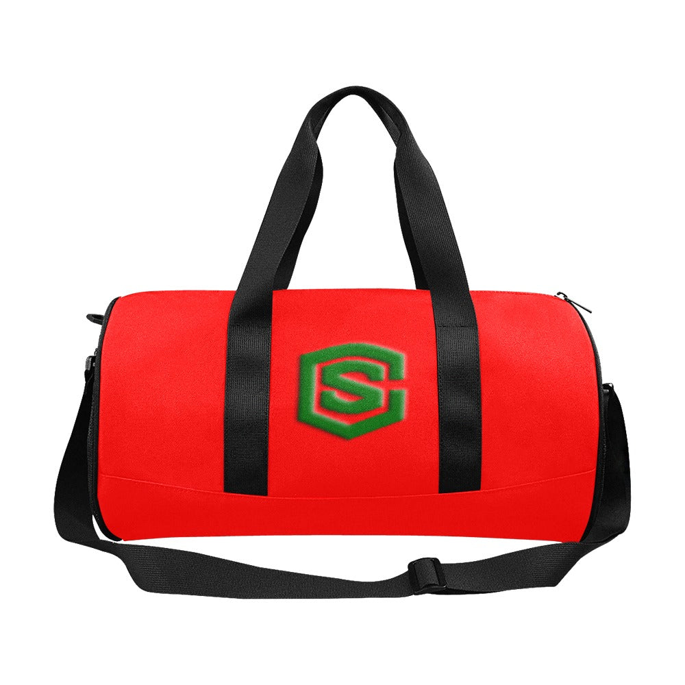 RED TRAVEL BAG WITH GREEN LOGO Travel Duffel Bags (Model 1679)