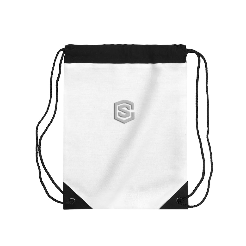 White Drawstring Bag Silver logo