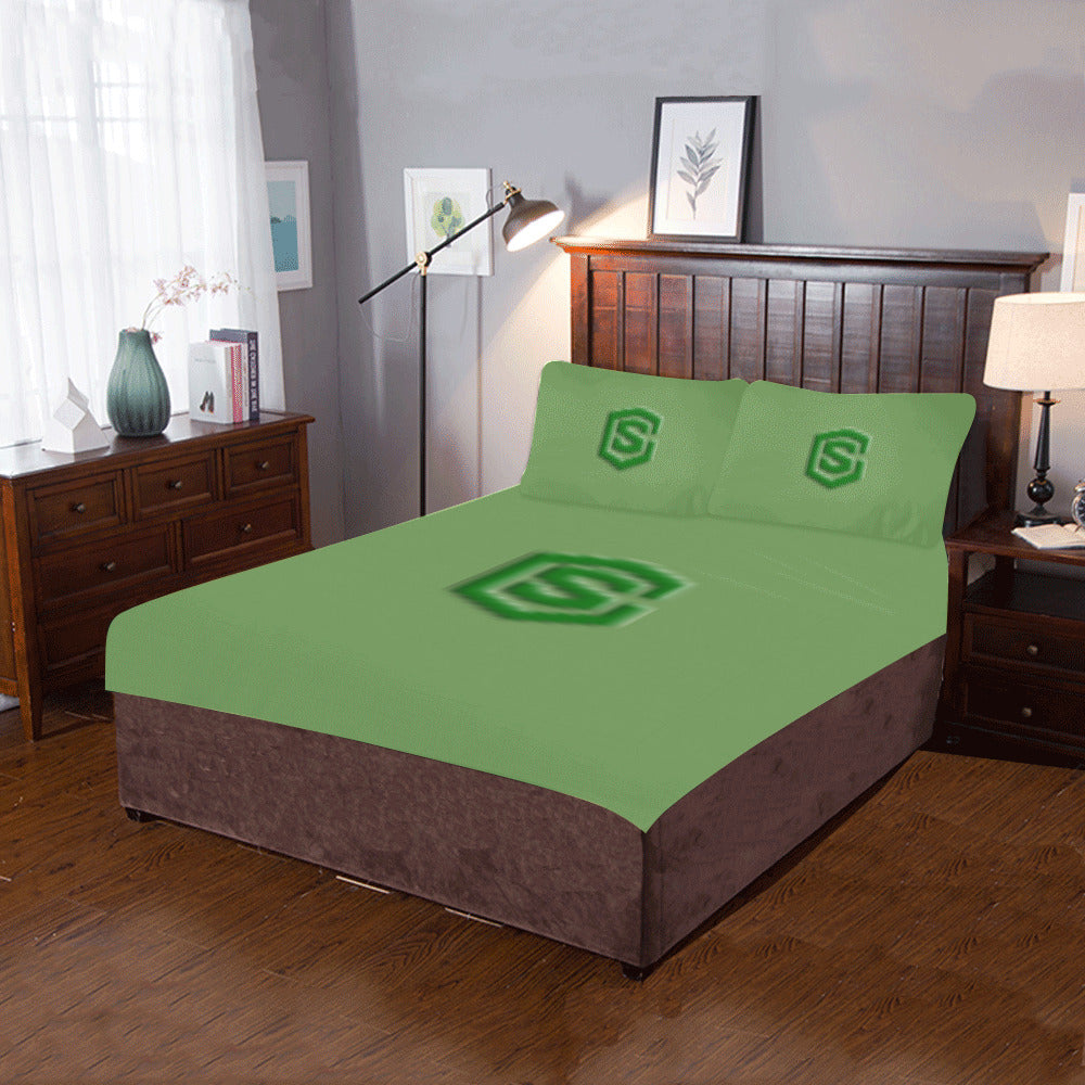 Green Duvet Cover Green Logo 3-Piece Bedding Set (1 Duvet Cover 86"x70"; 2 Pillowcases 20"x30")(One Side)