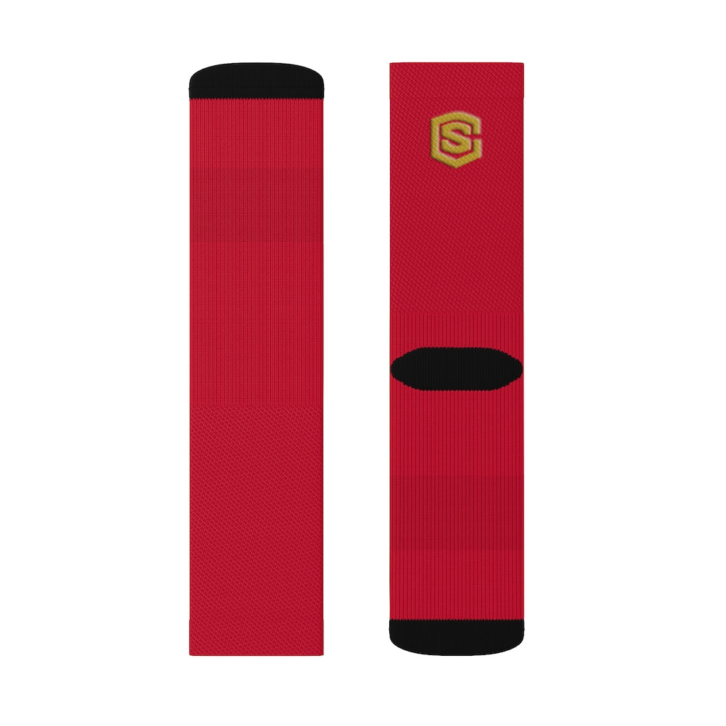 Red Sublimation Socks Gold Logo
