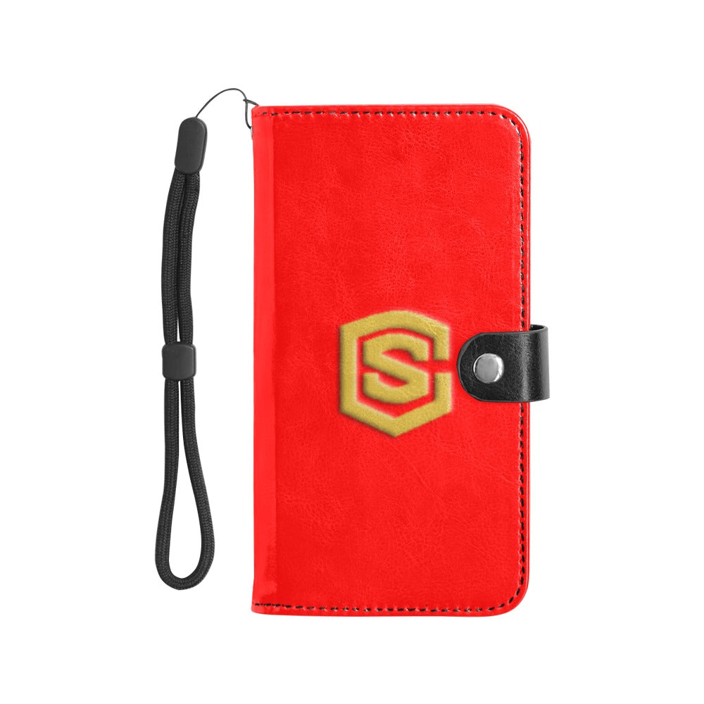 Red Flip Leather Purse for Mobile Phone(Model1703)(Large) with Gold Logo Flip Leather Purse for Mobile Phone(Model1703)(Large)