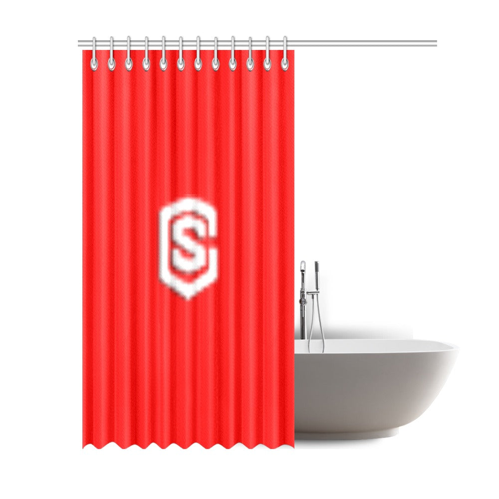 Red Shower Curtain 69"x84" with White Logo Shower Curtain 69"x84"