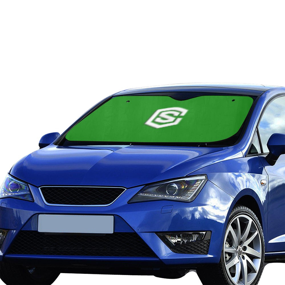 GREEN AUTO SUN SHADE WITH WHITE LOGO Auto Sun Shade 55" x 29.53"