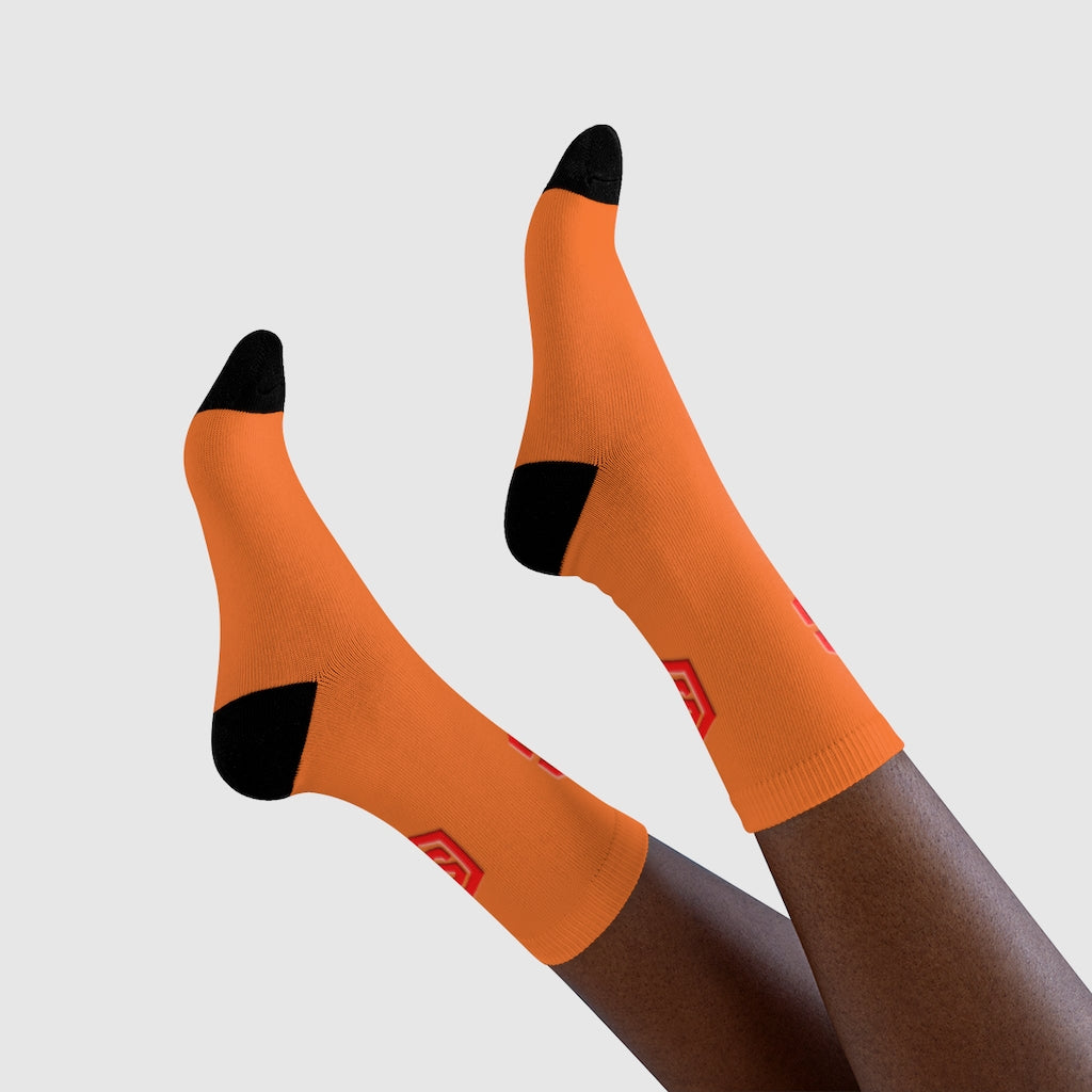 Orange Sublimation Crew Socks (EU) Red Logo