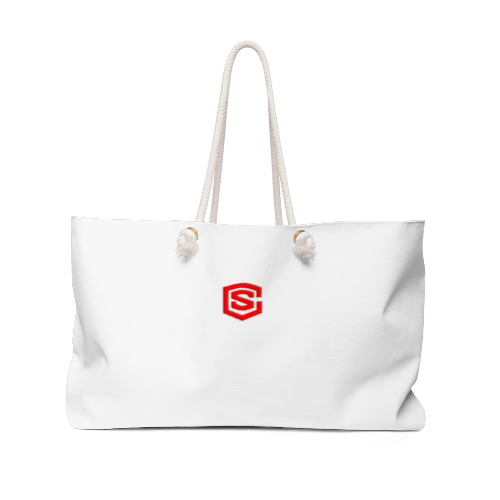 White Weekender Bag Red Logo