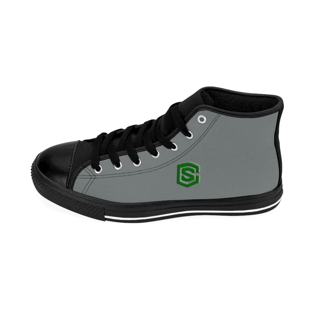 grey Men's High-top Sneakers green logo